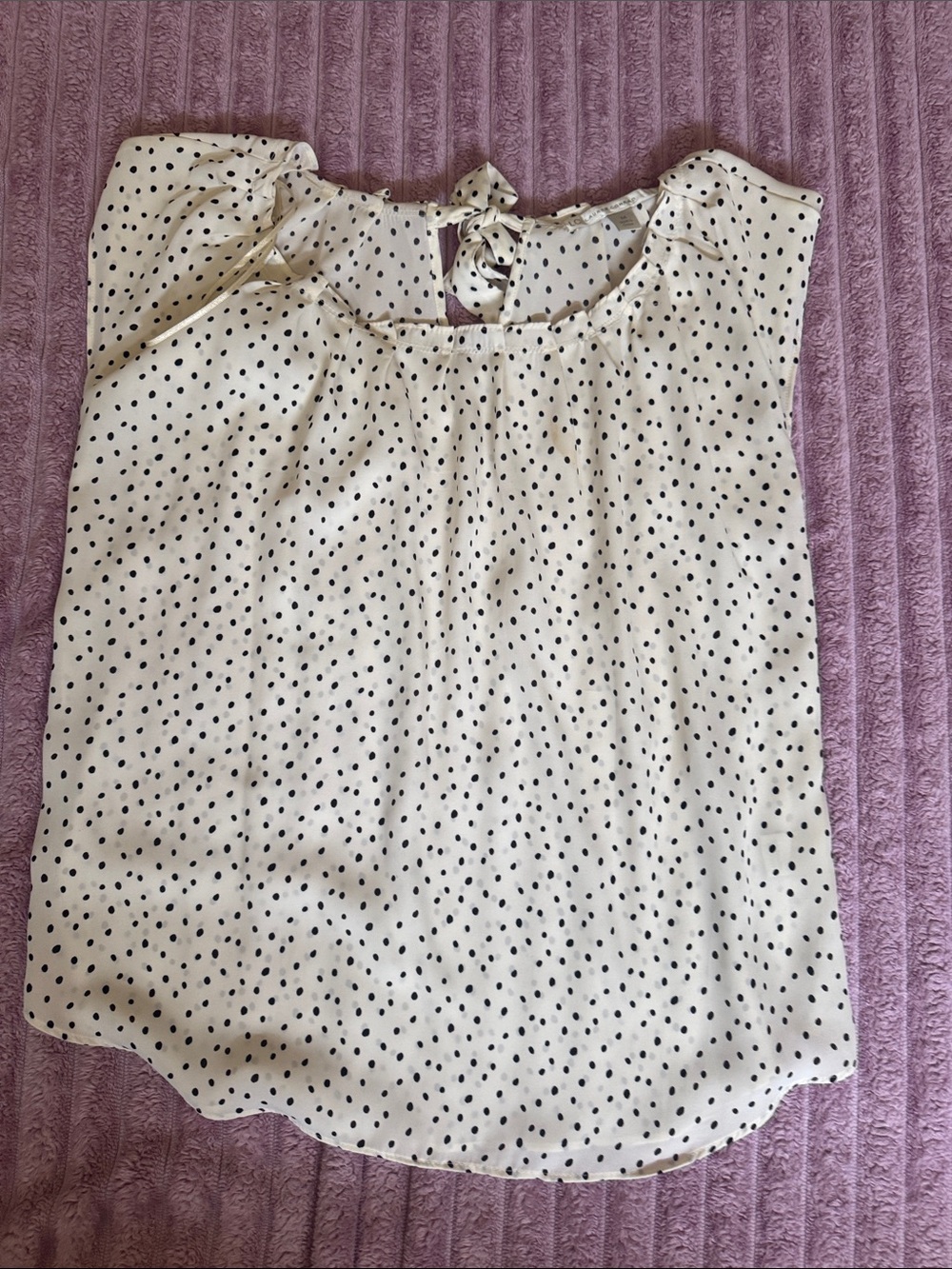 LC Lauren Conrad Cream Blouse with Black Polka Dots and Tie-Back